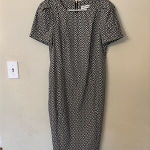 Calvin Klein Black and White Diamond Pattern Midi Dress